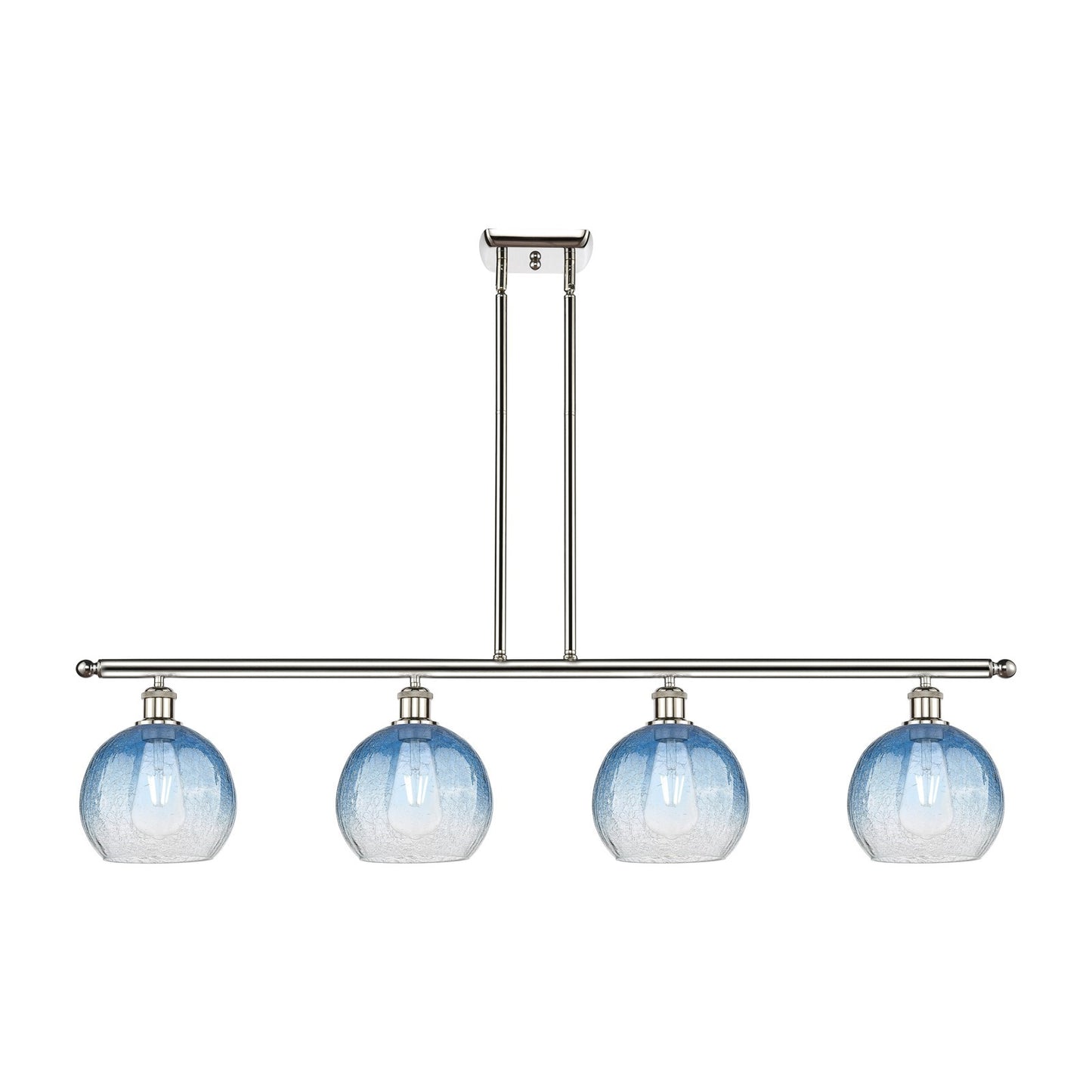 Innovations Brookhaven Globe 48in 4-Light Island Light | Industrial Polished Nickel Steel and Sapphire Blue Glass | Kitchen | Model 516-4I-PN-G483-8SB