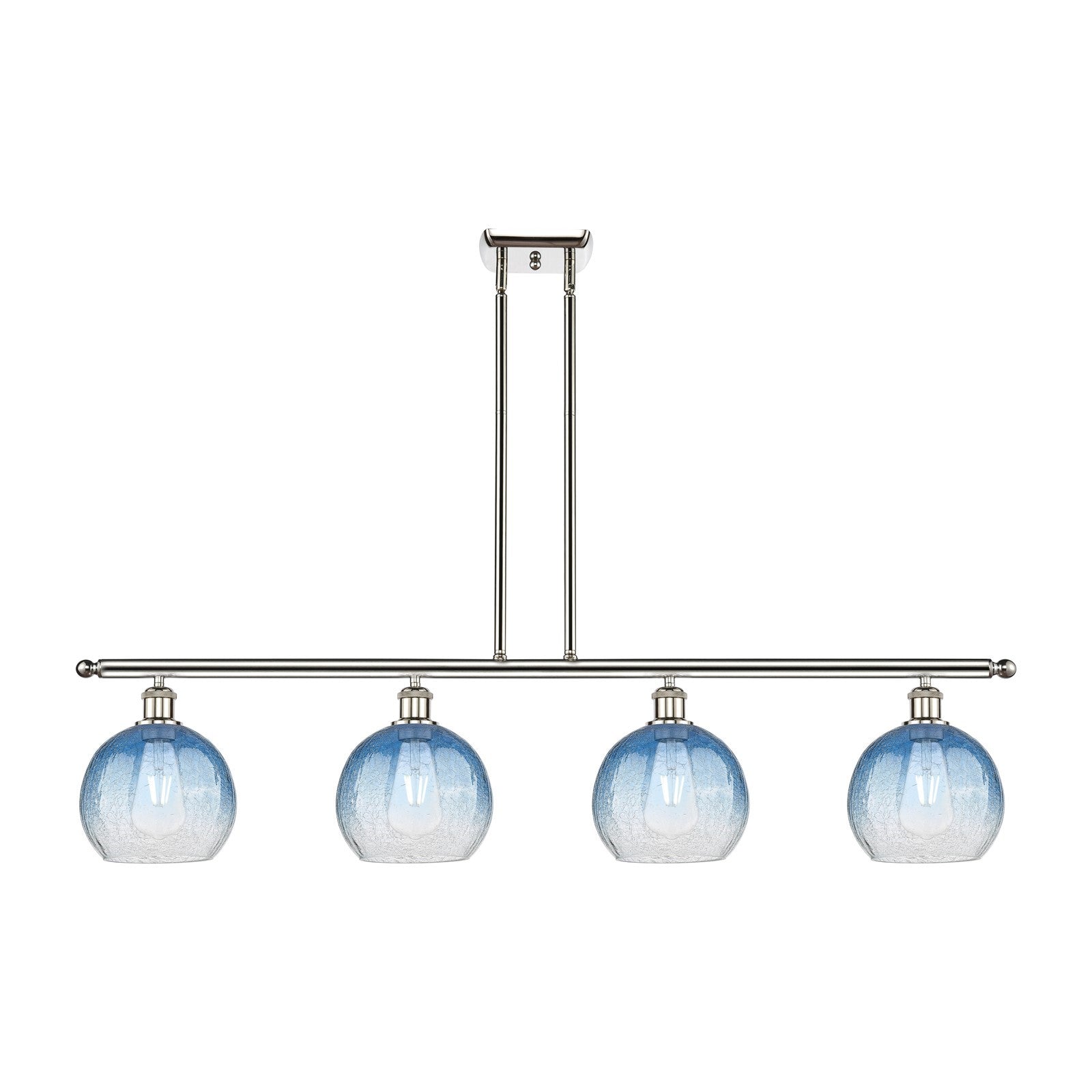 Innovations Brookhaven Globe 48in 4-Light Island Light | Industrial Polished Nickel Steel and Sapphire Blue Glass | Kitchen | Model 516-4I-PN-G483-8SB