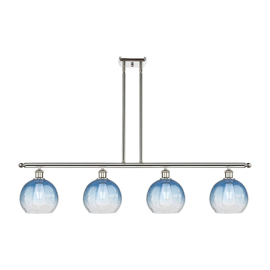 Innovations Brookhaven Globe 48in 4-Light Island Light | Industrial Polished Nickel Steel and Sapphire Blue Glass | Kitchen | Model 516-4I-PN-G483-8SB