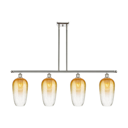 Innovations Brookhaven Flute 48in 4-Light Island Light | Industrial Polished Nickel and Amber Glass | Kitchen Island & Dining | Model 516-4I-PN-G484-7AM
