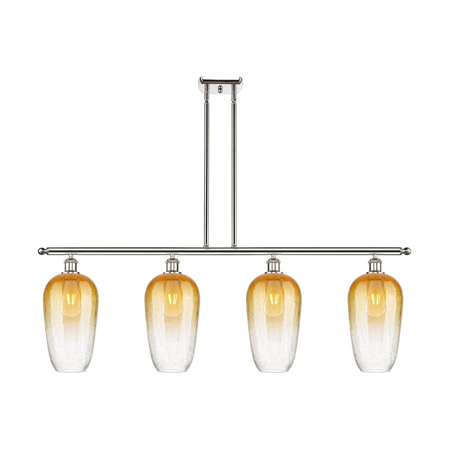 Innovations Brookhaven Flute 48in 4-Light Island Light | Industrial Polished Nickel and Amber Glass | Kitchen Island & Dining | Model 516-4I-PN-G484-7AM