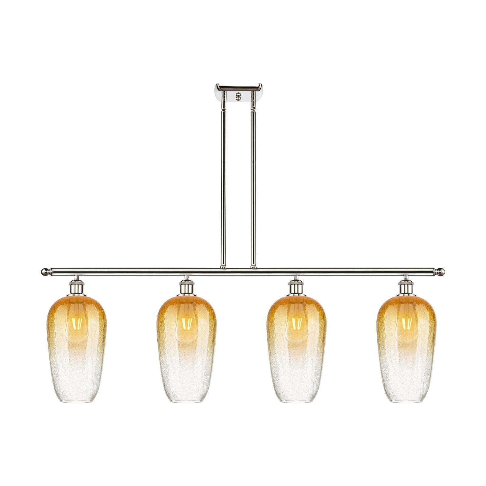 Innovations Brookhaven Flute 48in 4-Light Island Light | Industrial Polished Nickel and Amber Glass | Kitchen Island & Dining | Model 516-4I-PN-G484-7AM