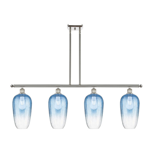 Innovations Brookhaven Flute 48in 4-Light Island Light | Industrial Polished Nickel and Sapphire Blue Glass | Kitchen Island | Model 516-4I-PN-G484-7SB