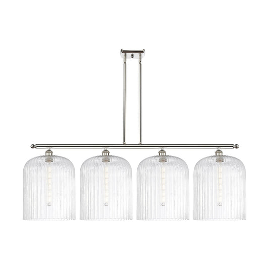 Innovations Bridal Veil 48in 4-Light Island Light | Art Nouveau Polished Nickel Steel and Clear Ribbed Glass | Kitchen Island | Model 516-4I-PN-G559-12CL