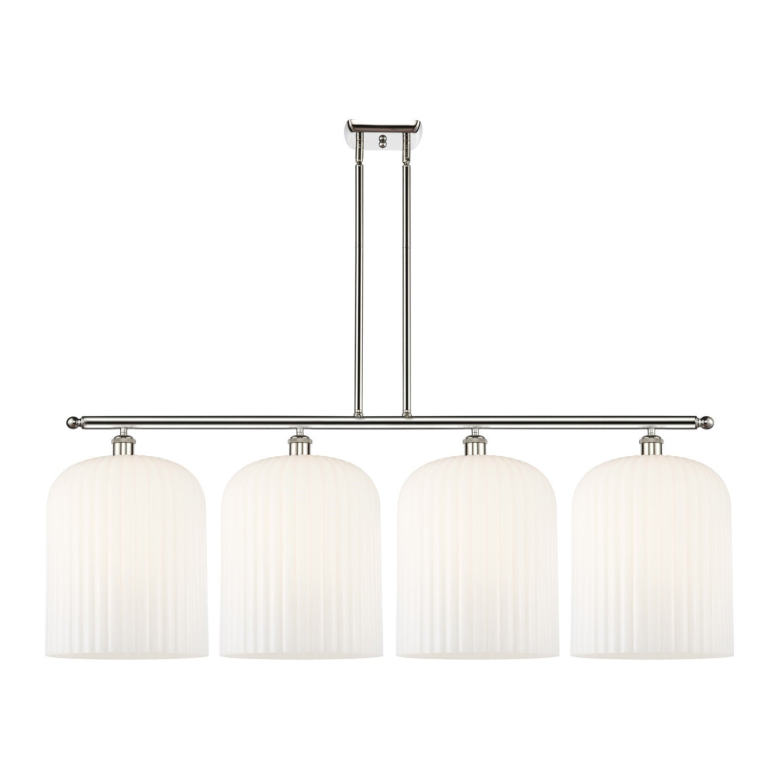 Innovations Bridal Veil 48in 4-Light Island Light | Art Nouveau Polished Nickel and Gloss White Ribbed Glass | Kitchen Island | Model 516-4I-PN-G559-12GWH