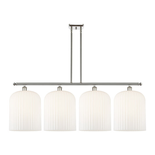 Innovations Bridal Veil 48in 4-Light Island Light | Art Nouveau Polished Nickel and Gloss White Ribbed Glass | Kitchen Island | Model 516-4I-PN-G559-12GWH