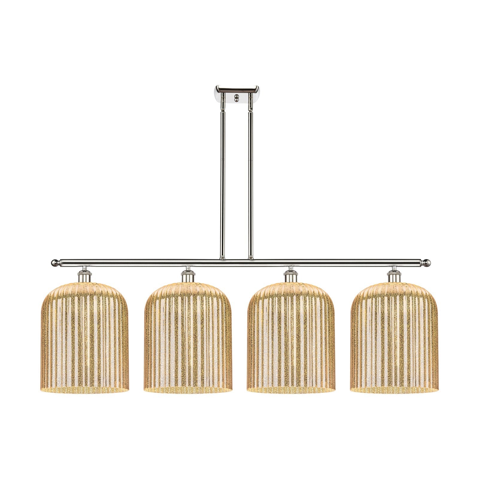 Innovations Bridal Veil 48in 4-Light Island Light | Art Nouveau Industrial Polished Nickel and Mercury Ribbed Glass | Kitchen | Model 516-4I-PN-G559-12ME