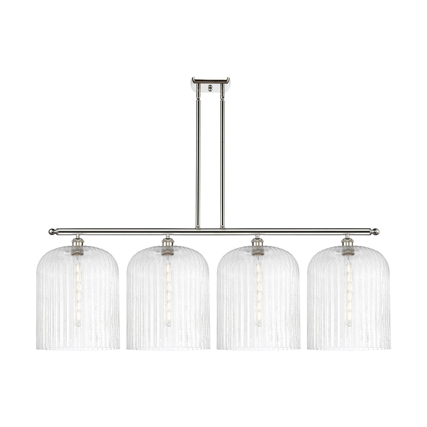 Innovations Bridal Veil 48in 4-Light Island Light | Art Nouveau Industrial Polished Nickel and Seedy Bell Glass | Kitchen | Model 516-4I-PN-G559-12SDY