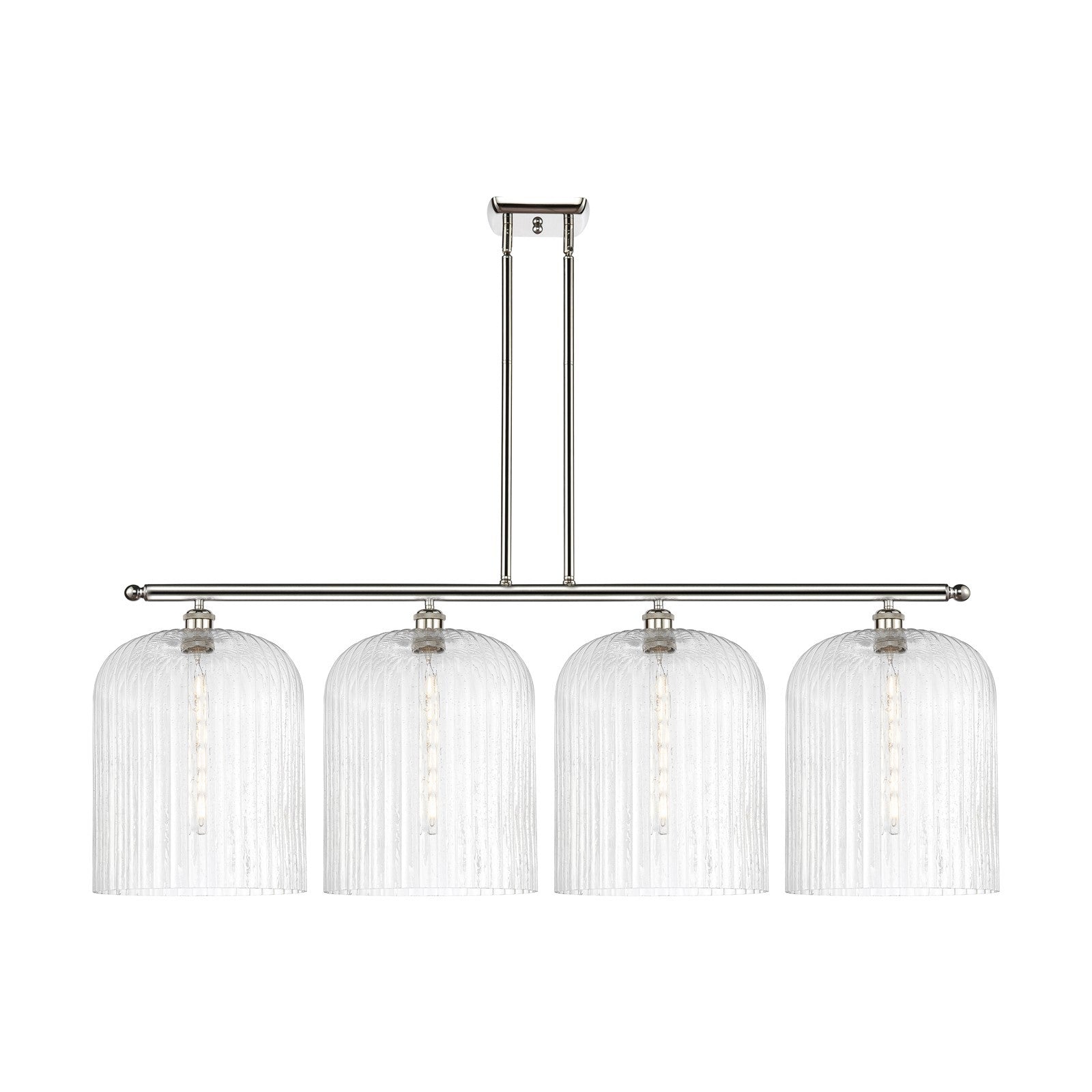 Innovations Bridal Veil 48in 4-Light Island Light | Art Nouveau Industrial Polished Nickel and Seedy Bell Glass | Kitchen | Model 516-4I-PN-G559-12SDY