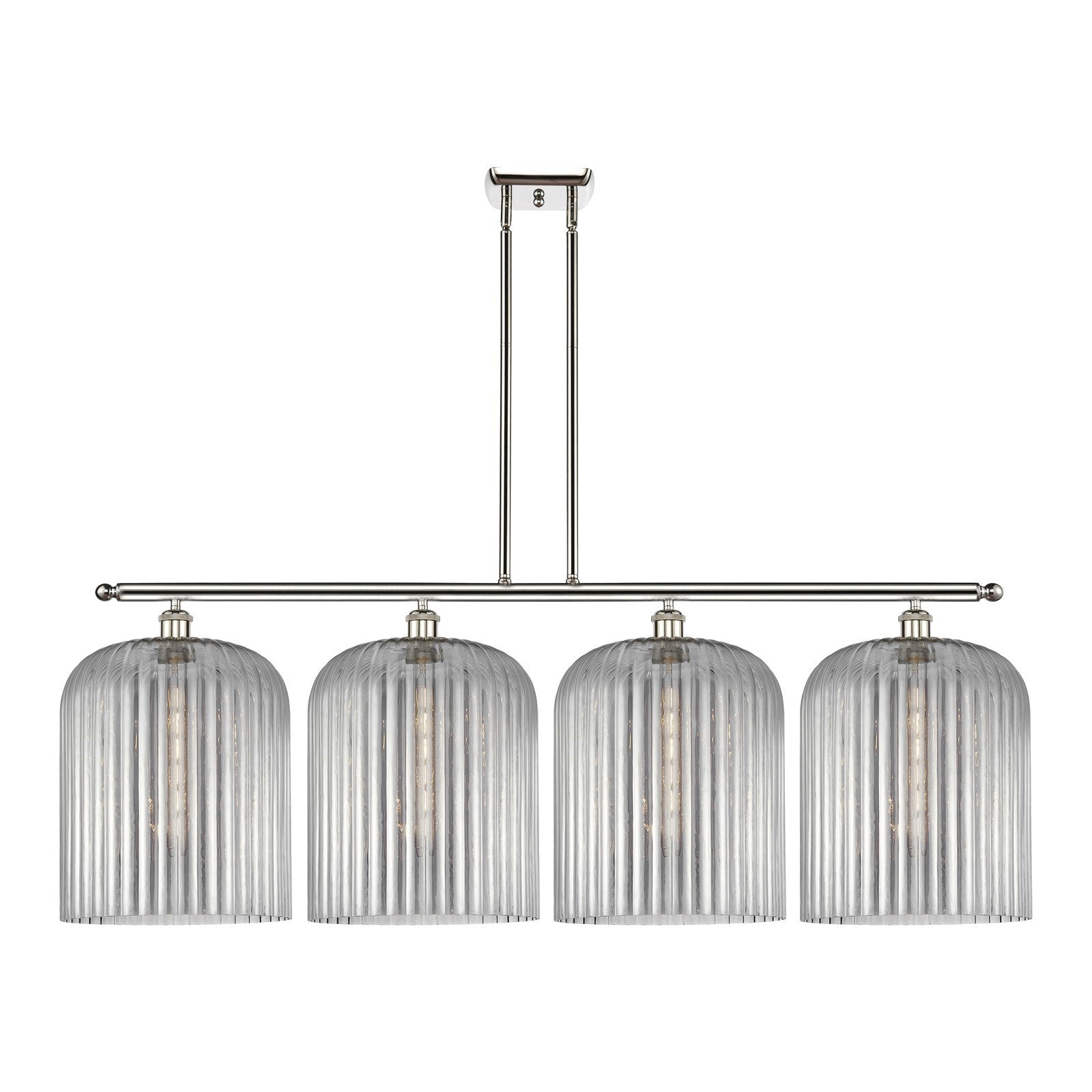 Innovations Bridal Veil 48in 4-Light Island Light | Art Nouveau Polished Nickel and Light Smoke Ribbed Glass | Kitchen Island | Model 516-4I-PN-G559-12SM