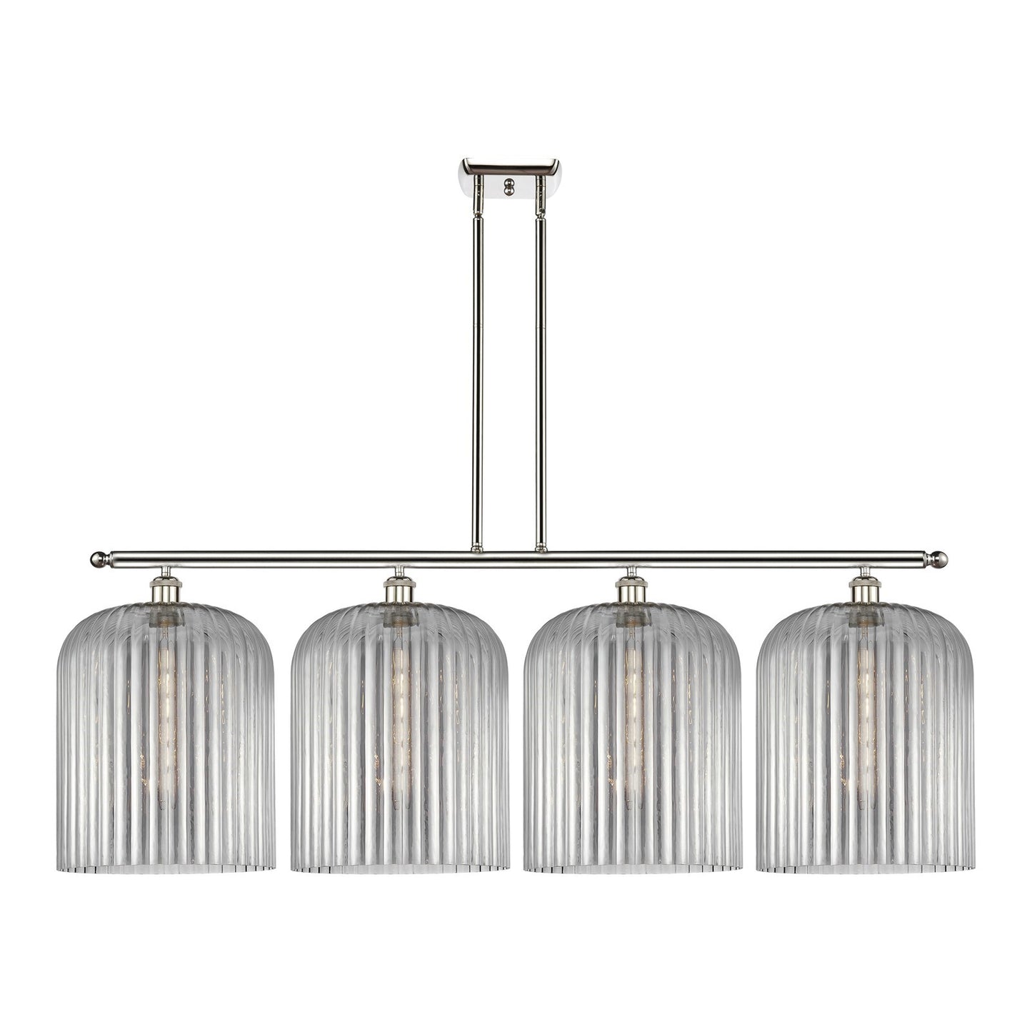 Innovations Bridal Veil 48in 4-Light Island Light | Art Nouveau Polished Nickel and Light Smoke Ribbed Glass | Kitchen Island | Model 516-4I-PN-G559-12SM