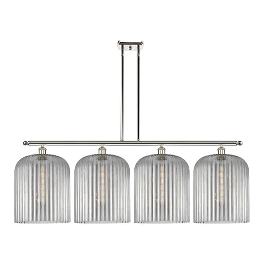 Innovations Bridal Veil 48in 4-Light Island Light | Art Nouveau Polished Nickel and Light Smoke Ribbed Glass | Kitchen Island | Model 516-4I-PN-G559-12SM