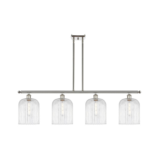 Innovations Bridal Veil 48in 4-Light Island Light | Art Nouveau Polished Nickel Steel and Clear Ribbed Glass | Kitchen Island & | Model 516-4I-PN-G559-8CL