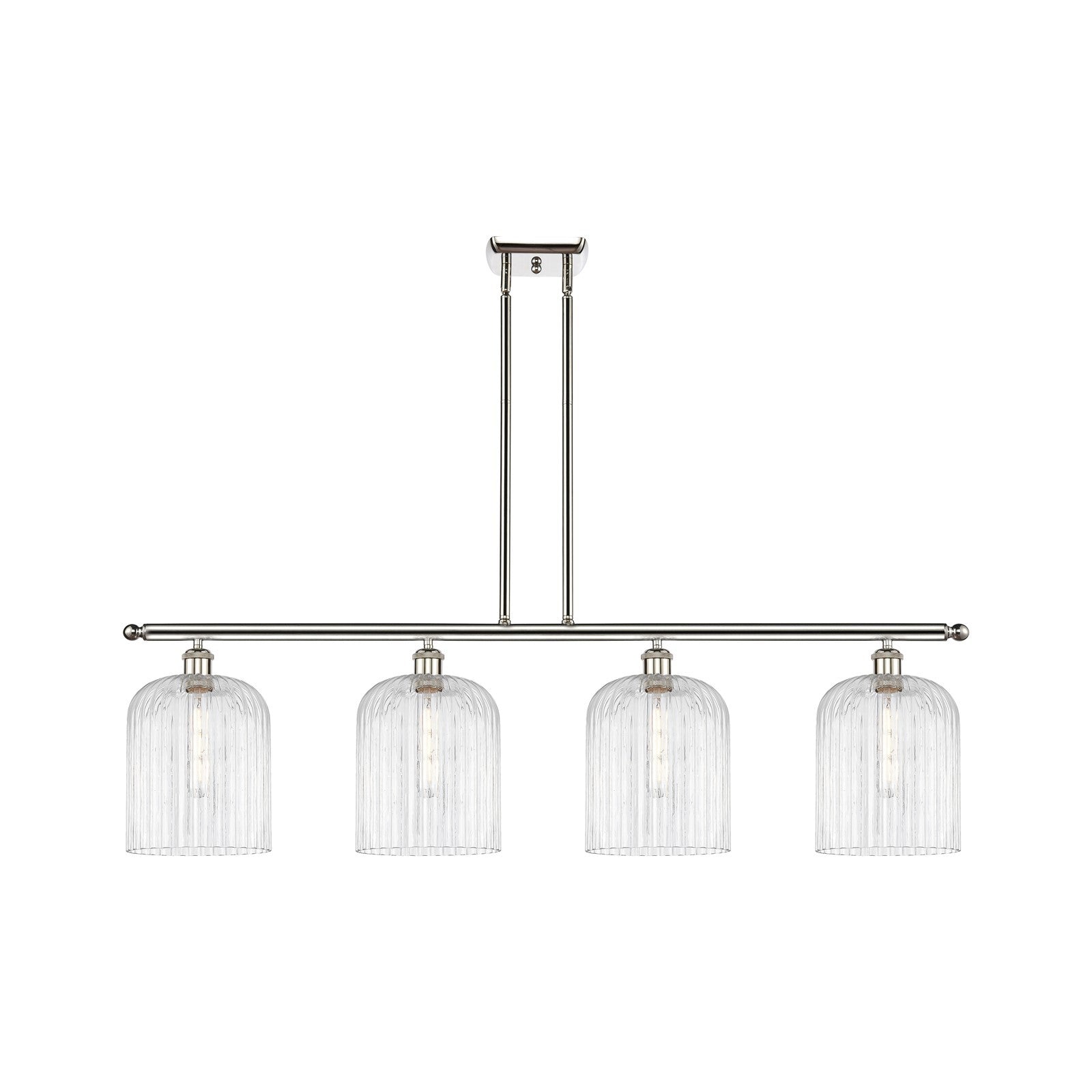 Innovations Bridal Veil 48in 4-Light Island Light | Art Nouveau Polished Nickel Steel and Clear Ribbed Glass | Kitchen Island & | Model 516-4I-PN-G559-8CL