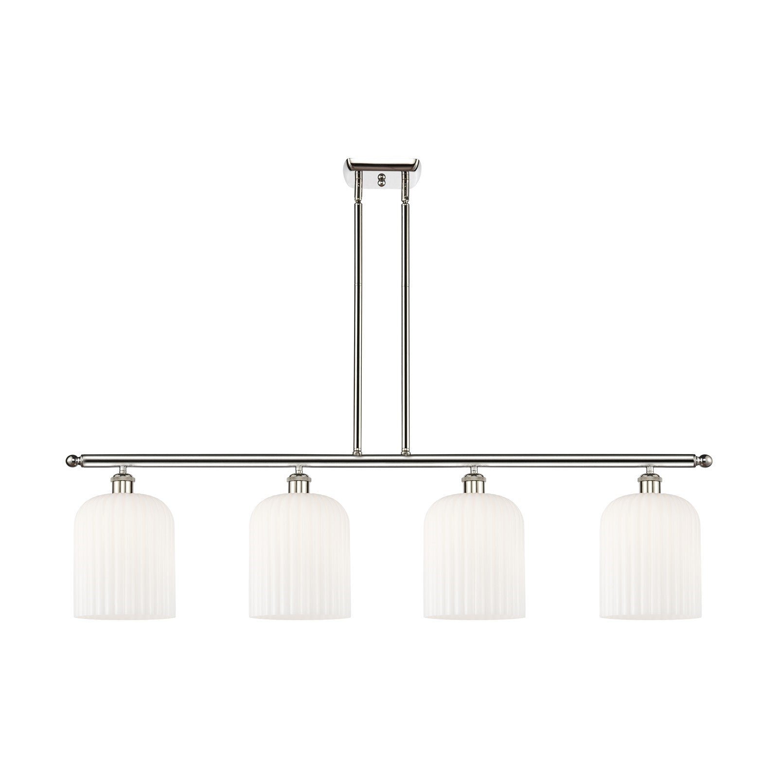 Innovations Bridal Veil 48in 4-Light Island Light | Art Nouveau Polished Nickel and Gloss White Ribbed Glass | Kitchen Island | Model 516-4I-PN-G559-8GWH