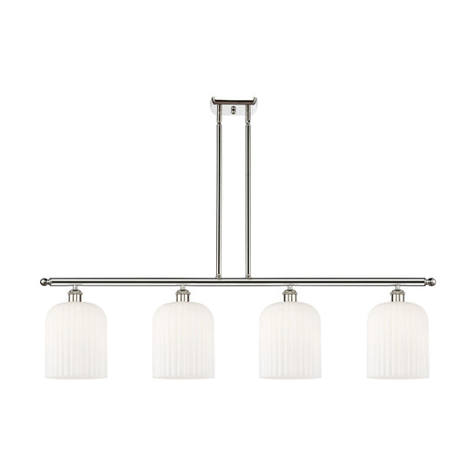 Innovations Bridal Veil 48in 4-Light Island Light | Art Nouveau Polished Nickel and Gloss White Ribbed Glass | Kitchen Island | Model 516-4I-PN-G559-8GWH