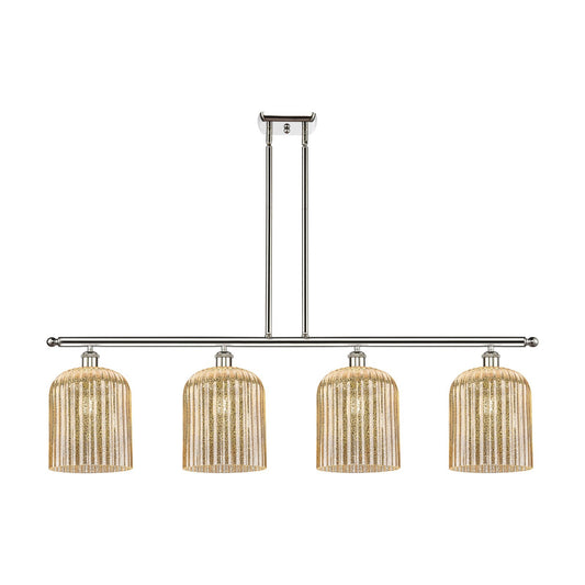 Innovations Bridal Veil 48in 4-Light Island Light | Art Nouveau Industrial Polished Nickel and Mercury Ribbed Glass | Kitchen | Model 516-4I-PN-G559-8ME