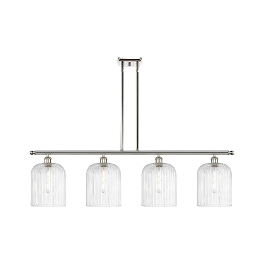 Innovations Bridal Veil 48in 4-Light Island Light | Art Nouveau Polished Nickel Steel and Seedy Ribbed Glass | Kitchen Island | Model 516-4I-PN-G559-8SDY