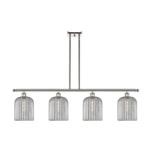 Innovations Bridal Veil 48in 4-Light Island Light | Art Nouveau Polished Nickel and Light Smoke Ribbed Glass | Kitchen Island & | Model 516-4I-PN-G559-8SM