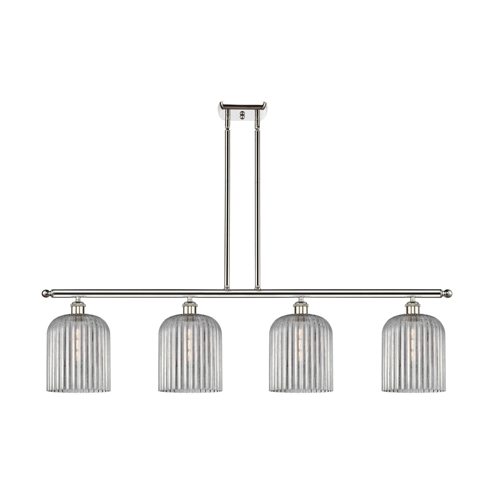 Innovations Bridal Veil 48in 4-Light Island Light | Art Nouveau Polished Nickel and Light Smoke Ribbed Glass | Kitchen Island & | Model 516-4I-PN-G559-8SM