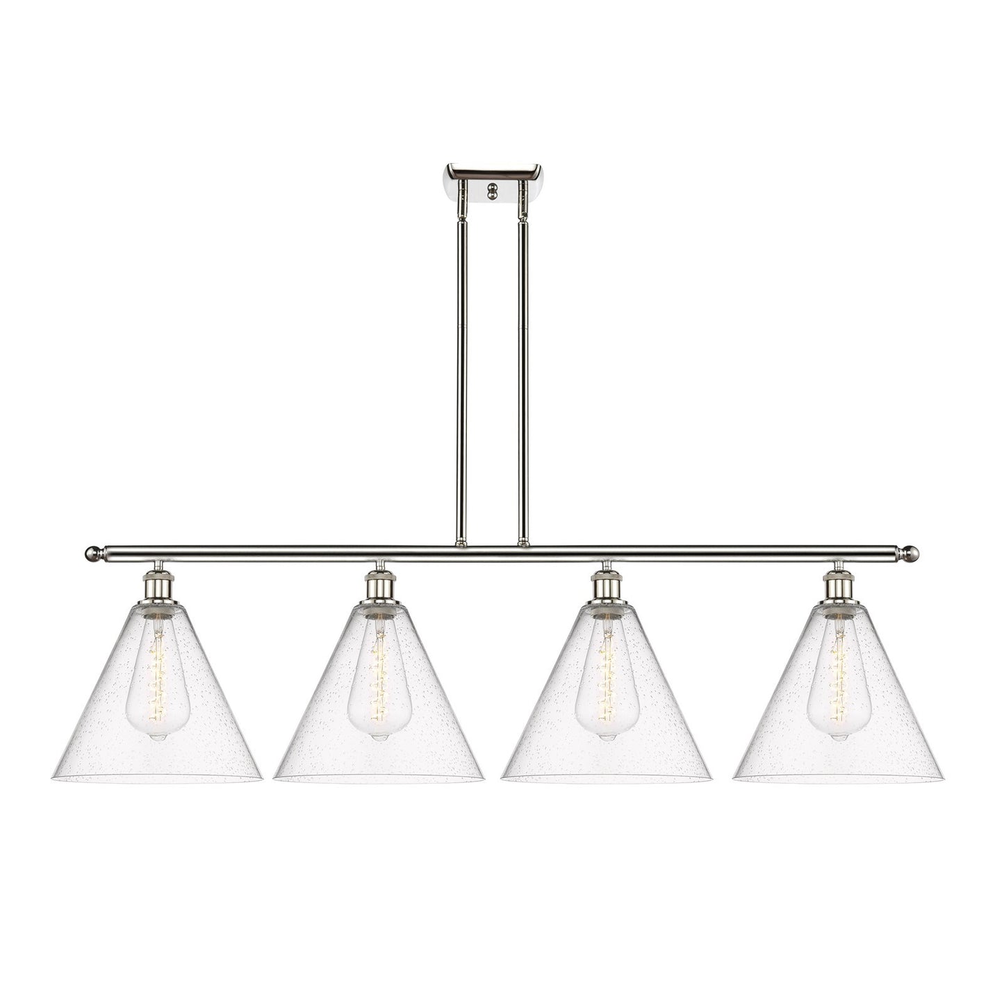 Innovations Berkshire 50.25in 4-Light Island Light | Industrial Polished Nickel Steel and Seedy Glass | Kitchen Island & | Model 516-4I-PN-GBC-124-LED