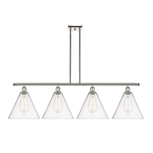 Innovations Berkshire 50.25in 4-Light Island Light | Industrial Polished Nickel Steel and Seedy Glass | Kitchen Island & | Model 516-4I-PN-GBC-124-LED