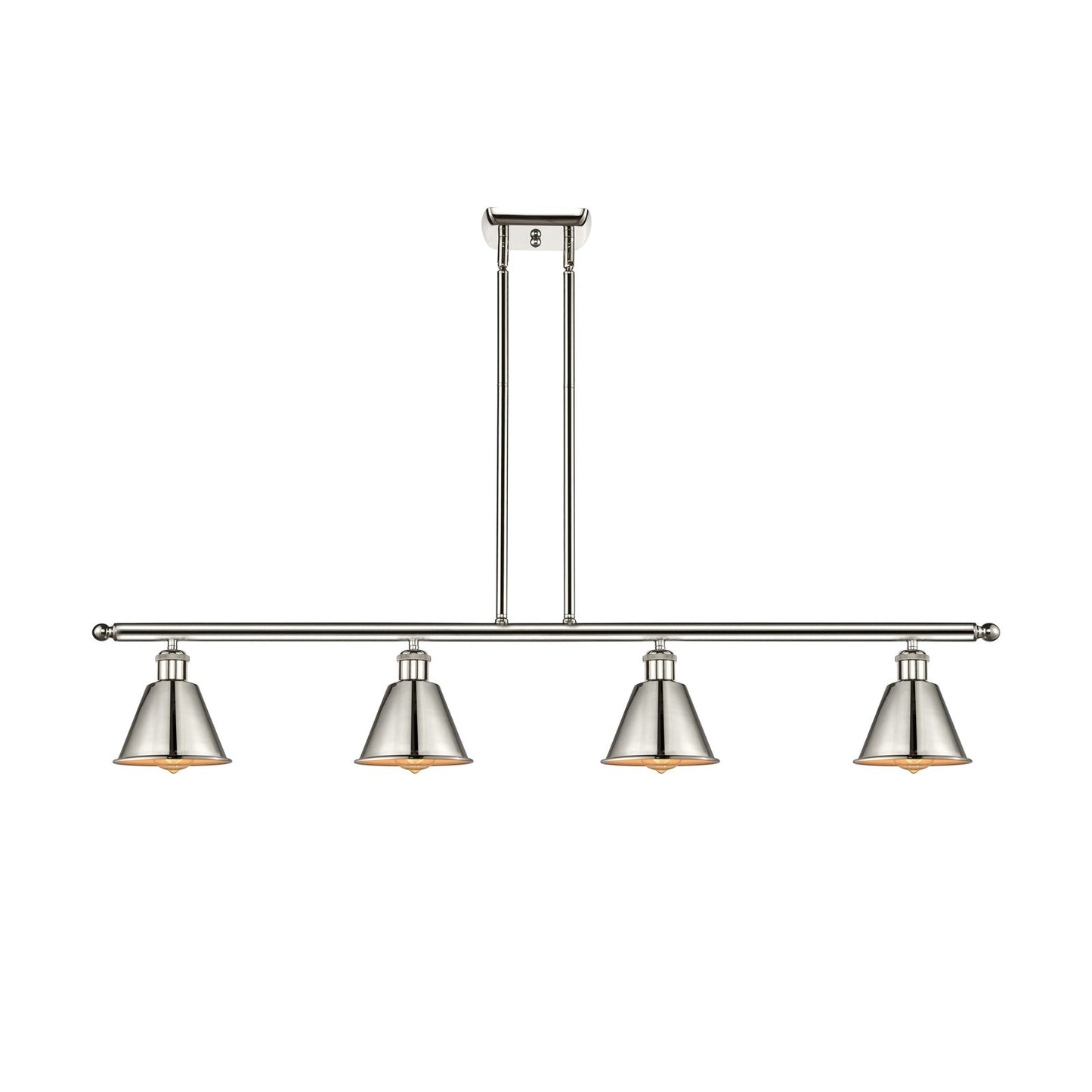Innovations Smithfield 48in 4-Light Island Light | Industrial Polished Nickel Metal | Kitchen Island & Dining Room | 48 x 8 x 8 in | Model 516-4I-PN-M8-LED
