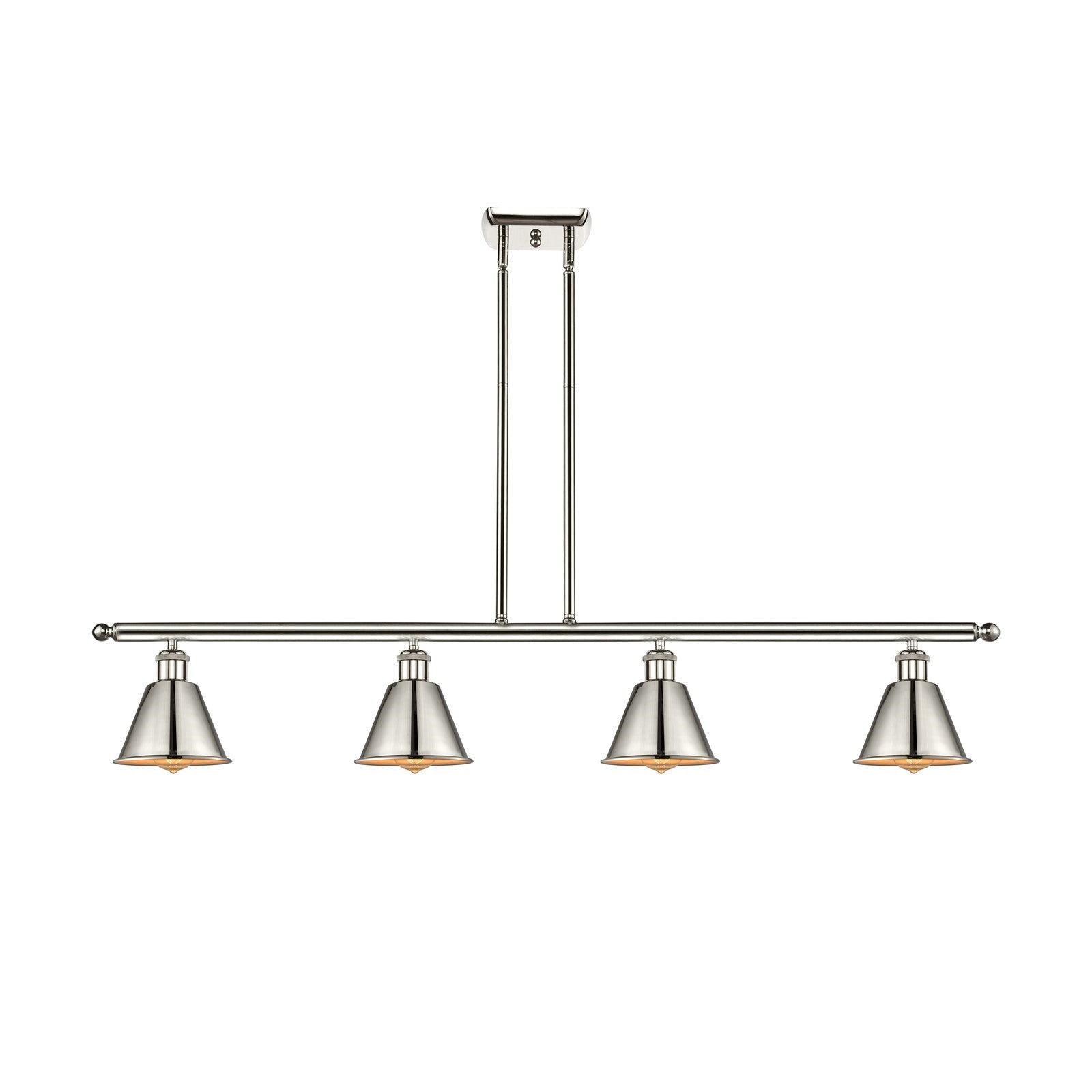 Innovations Smithfield 48in 4-Light Island Light | Industrial Polished Nickel Metal | Kitchen Island & Dining Room | 48 x 8 x 8 in | Model 516-4I-PN-M8-LED