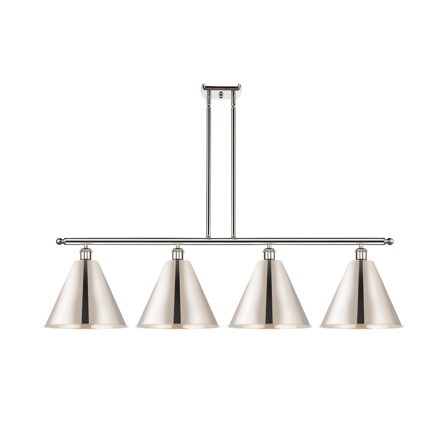 Innovations Berkshire 50in 4-Light Island Light | Industrial Farmhouse Polished Nickel Steel and Metal Cone Shade | Kitchen | Model 516-4I-PN-MBC-12-PN