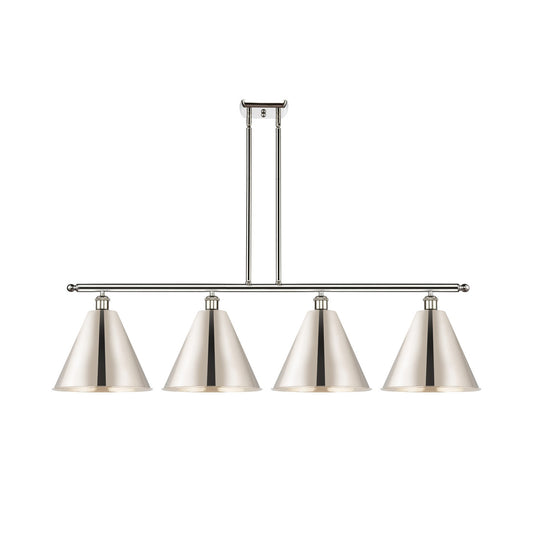 Innovations Berkshire 50in 4-Light Island Light | Industrial Farmhouse Polished Nickel Steel and Metal Cone Shade | Kitchen | Model 516-4I-PN-MBC-12-PN