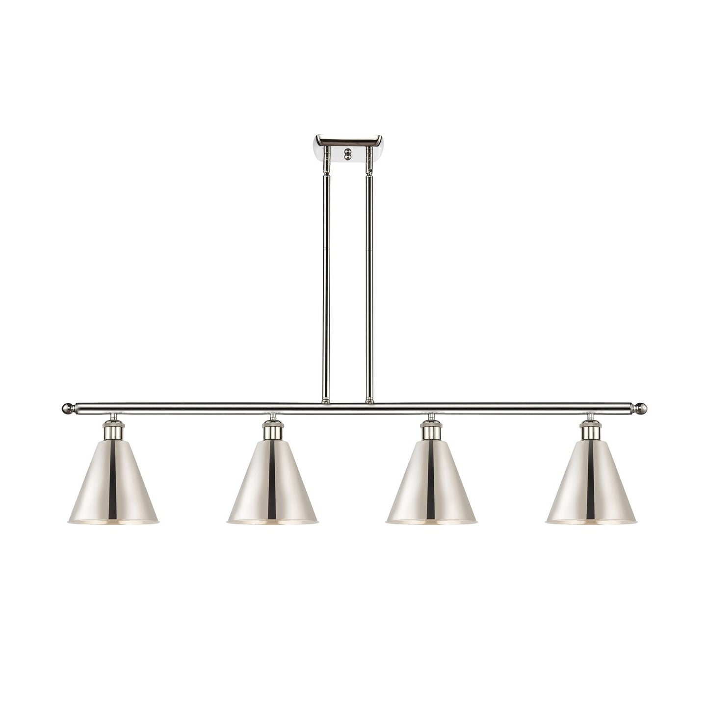 Innovations Berkshire Metal 48in 4-Light Island Light | Industrial Farmhouse Polished Nickel Steel and Metal Shade | Kitchen | Model 516-4I-PN-MBC-8-PN