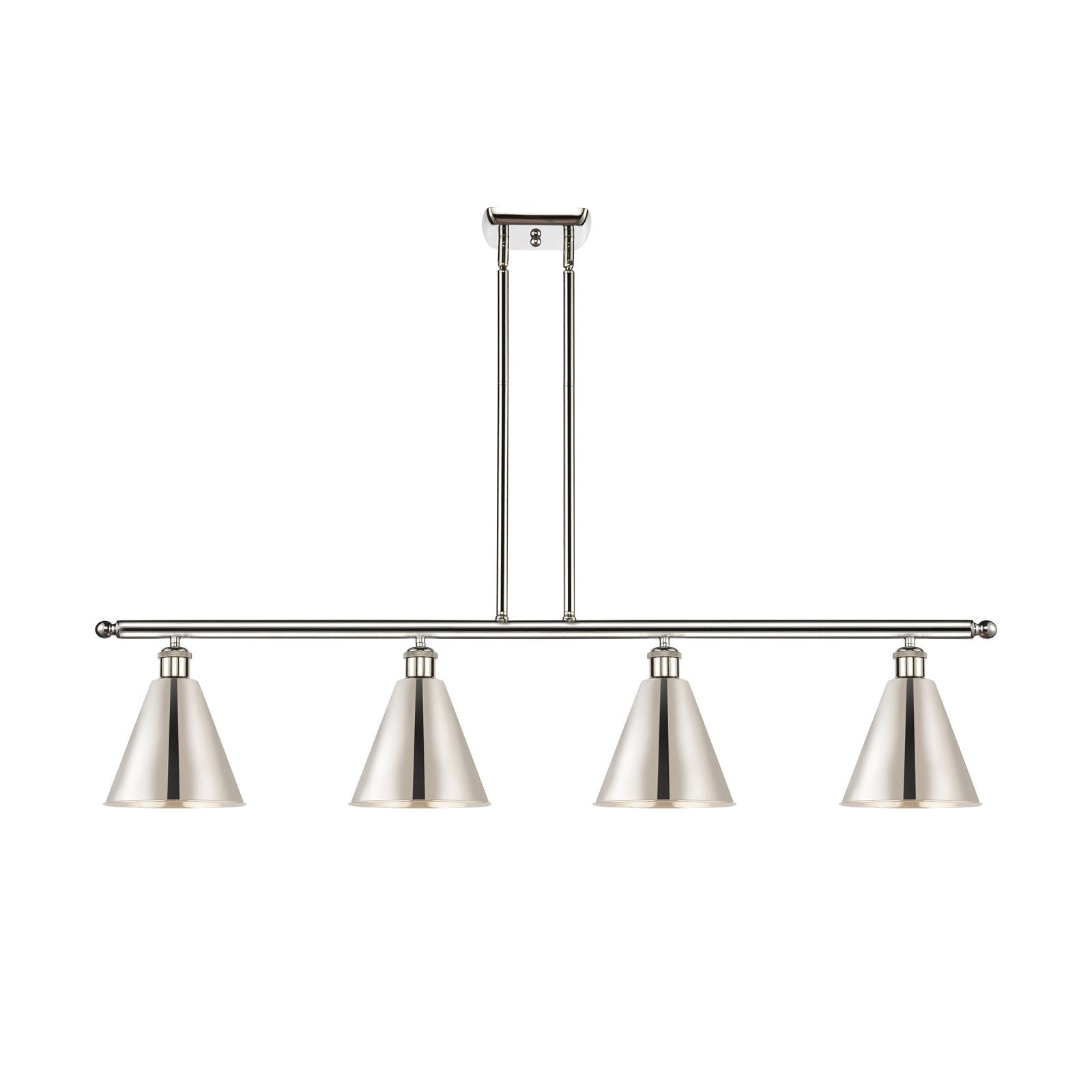 Innovations Berkshire Metal 48in 4-Light Island Light | Industrial Farmhouse Polished Nickel Steel and Metal Shade | Kitchen | Model 516-4I-PN-MBC-8-PN