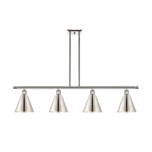 Innovations Berkshire Metal 48in 4-Light Island Light | Industrial Farmhouse Polished Nickel Steel and Cast Brass with | Model 516-4I-PN-MBC-8-PN-LED