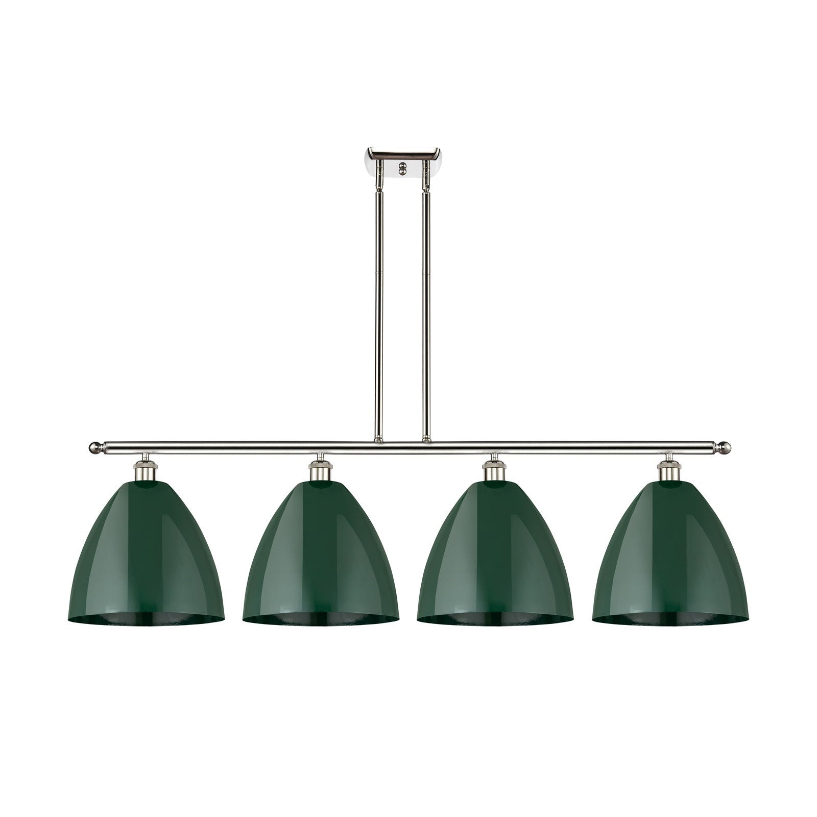 Innovations Plymouth 50.25in 4-Light Island Light | Industrial Polished Nickel and Matte Green Metal | Kitchen Island & | Model 516-4I-PN-MBD-12-GR-LED