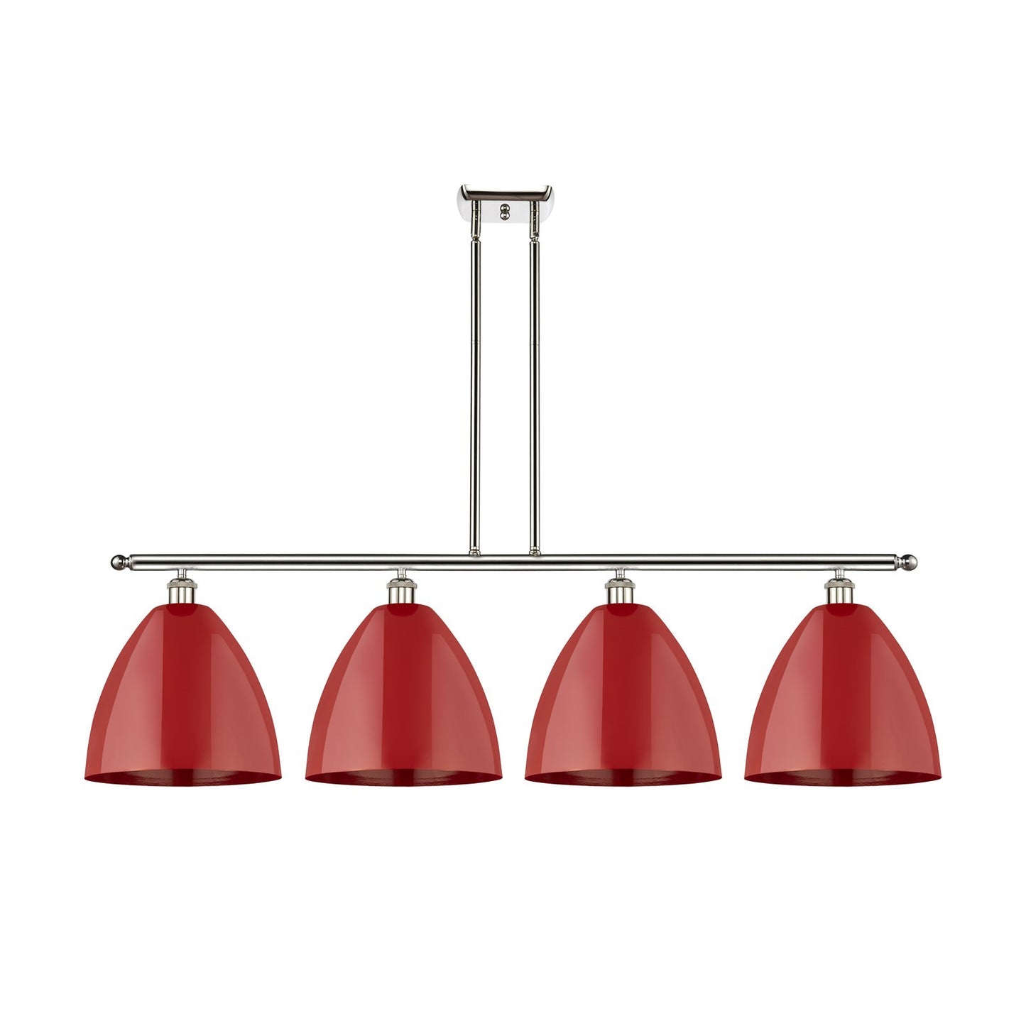 Innovations Plymouth 50in 4-Light Island Light | Industrial Farmhouse Polished Nickel and Matte Red Metal | Kitchen Island | Model 516-4I-PN-MBD-12-RD-LED