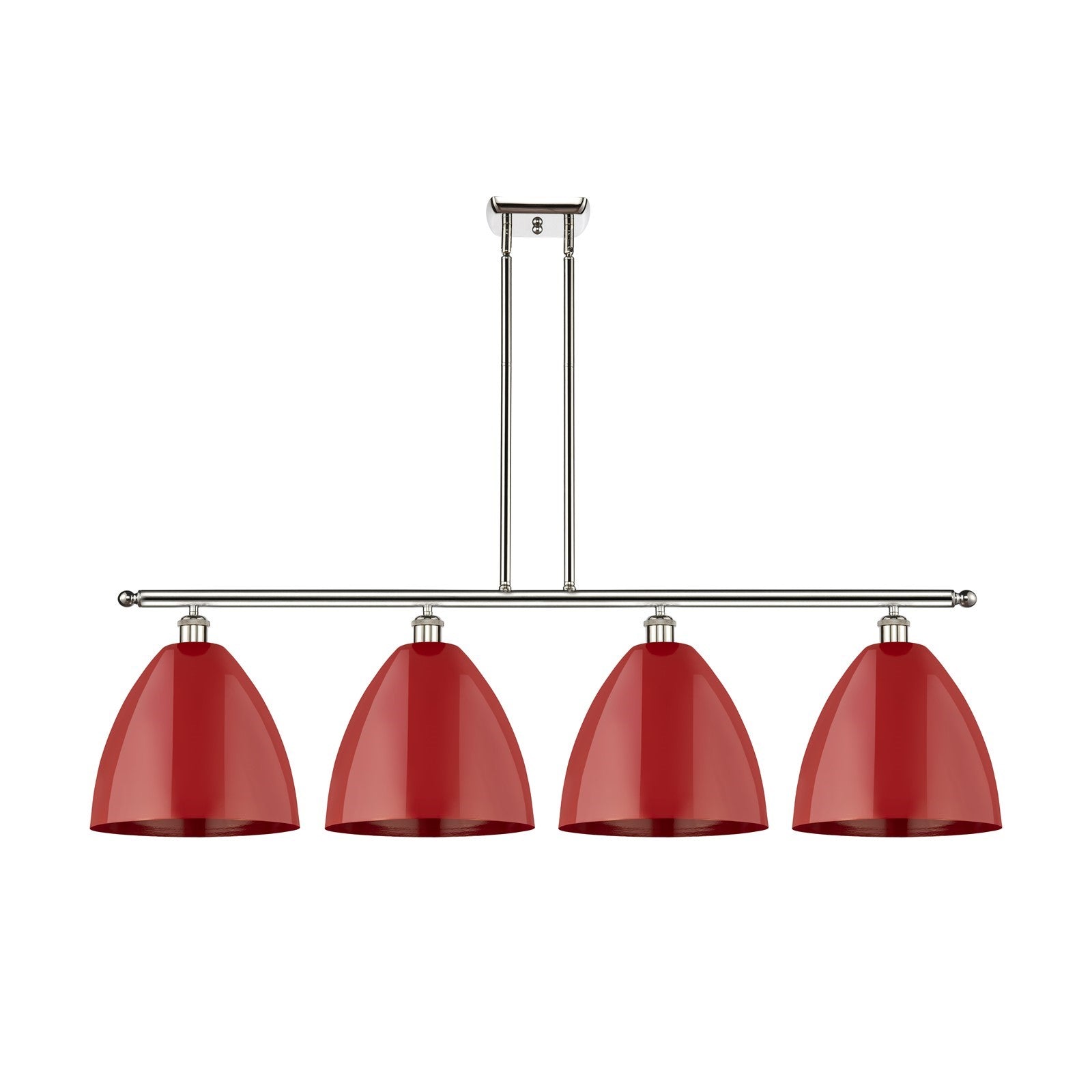 Innovations Plymouth 50in 4-Light Island Light | Industrial Farmhouse Polished Nickel and Matte Red Metal | Kitchen Island | Model 516-4I-PN-MBD-12-RD-LED