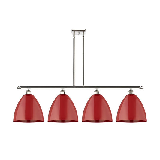 Innovations Plymouth 50in 4-Light Island Light | Industrial Farmhouse Polished Nickel and Matte Red Metal | Kitchen Island | Model 516-4I-PN-MBD-12-RD-LED