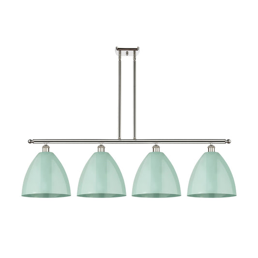 Innovations Plymouth 50in 4-Light Island Light | Industrial Farmhouse Polished Nickel Steel and Matte Seafoam Metal Shade | Model 516-4I-PN-MBD-12-SF