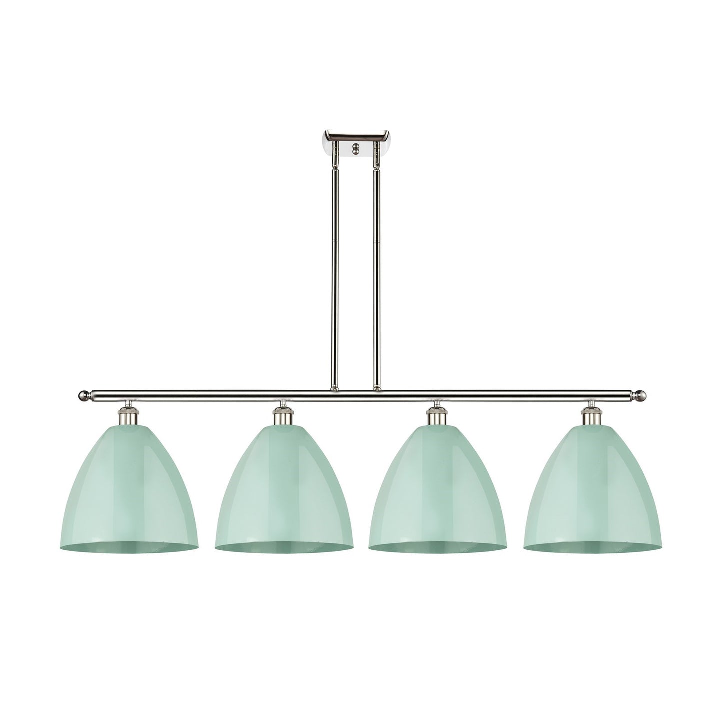 Innovations Plymouth 50in 4-Light Island Light | Industrial Farmhouse Polished Nickel and Seafoam Metal Shade | Kitchen | Model 516-4I-PN-MBD-12-SF-LED
