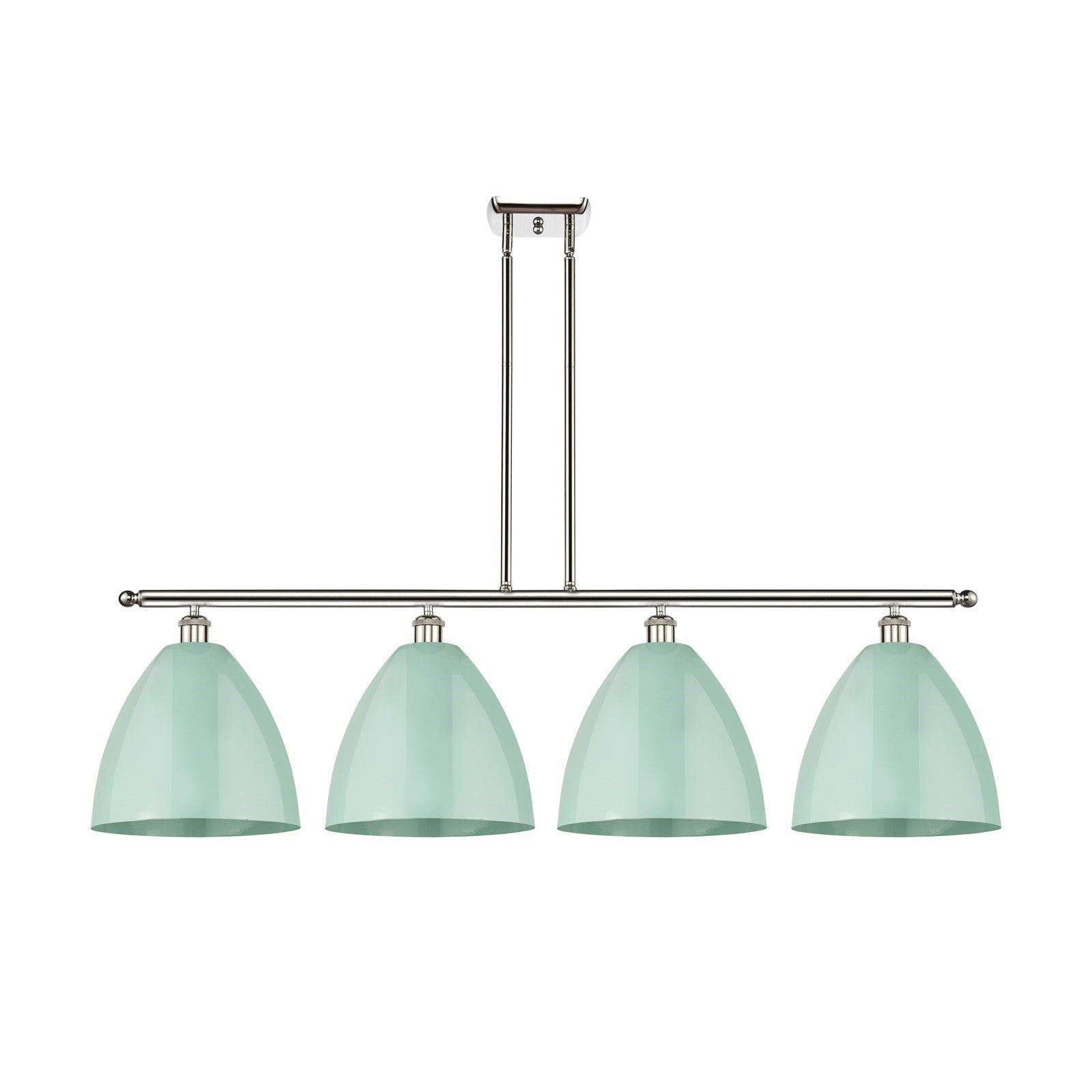 Innovations Plymouth 50in 4-Light Island Light | Industrial Farmhouse Polished Nickel and Seafoam Metal Shade | Kitchen | Model 516-4I-PN-MBD-12-SF-LED