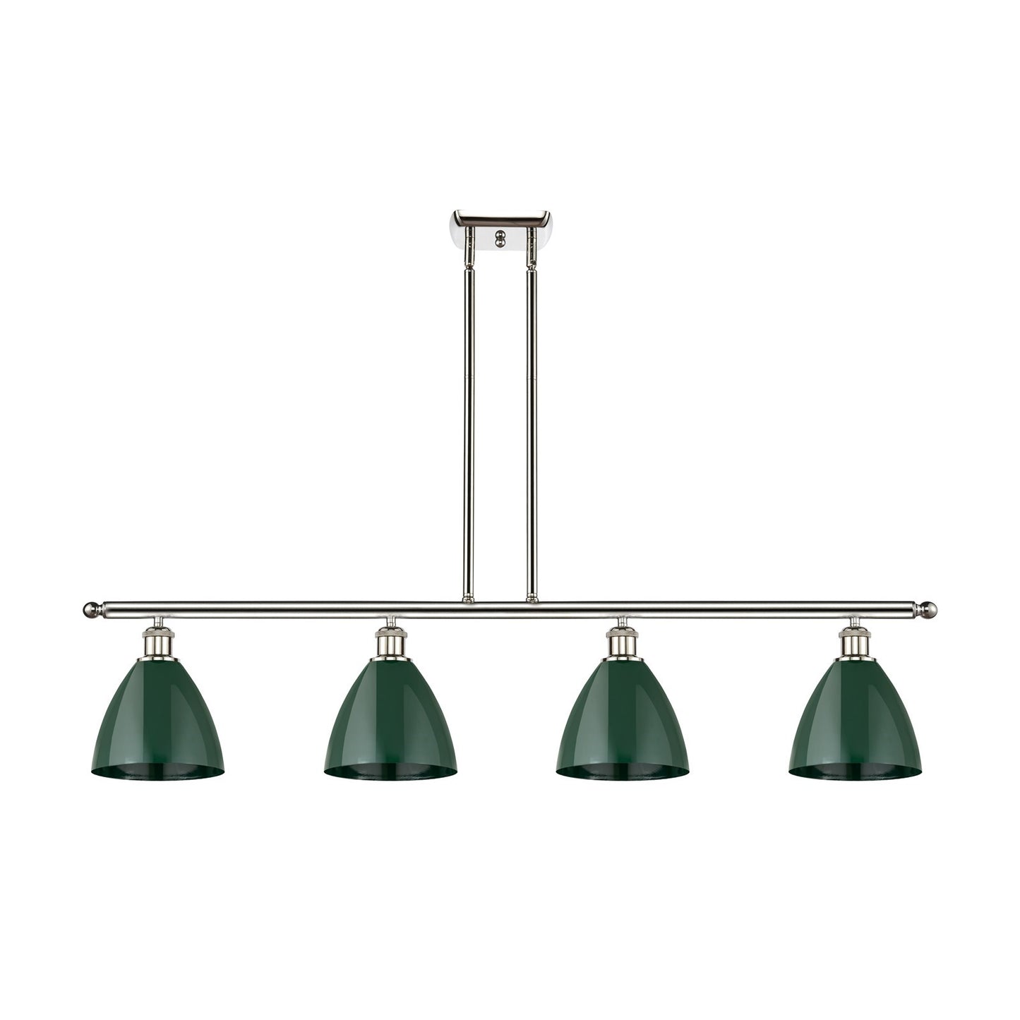 Innovations Plymouth 48in 4-Light Island Light | Industrial Farmhouse Polished Nickel and Matte Green Metal Shade | Model 516-4I-PN-MBD-75-GR-LED