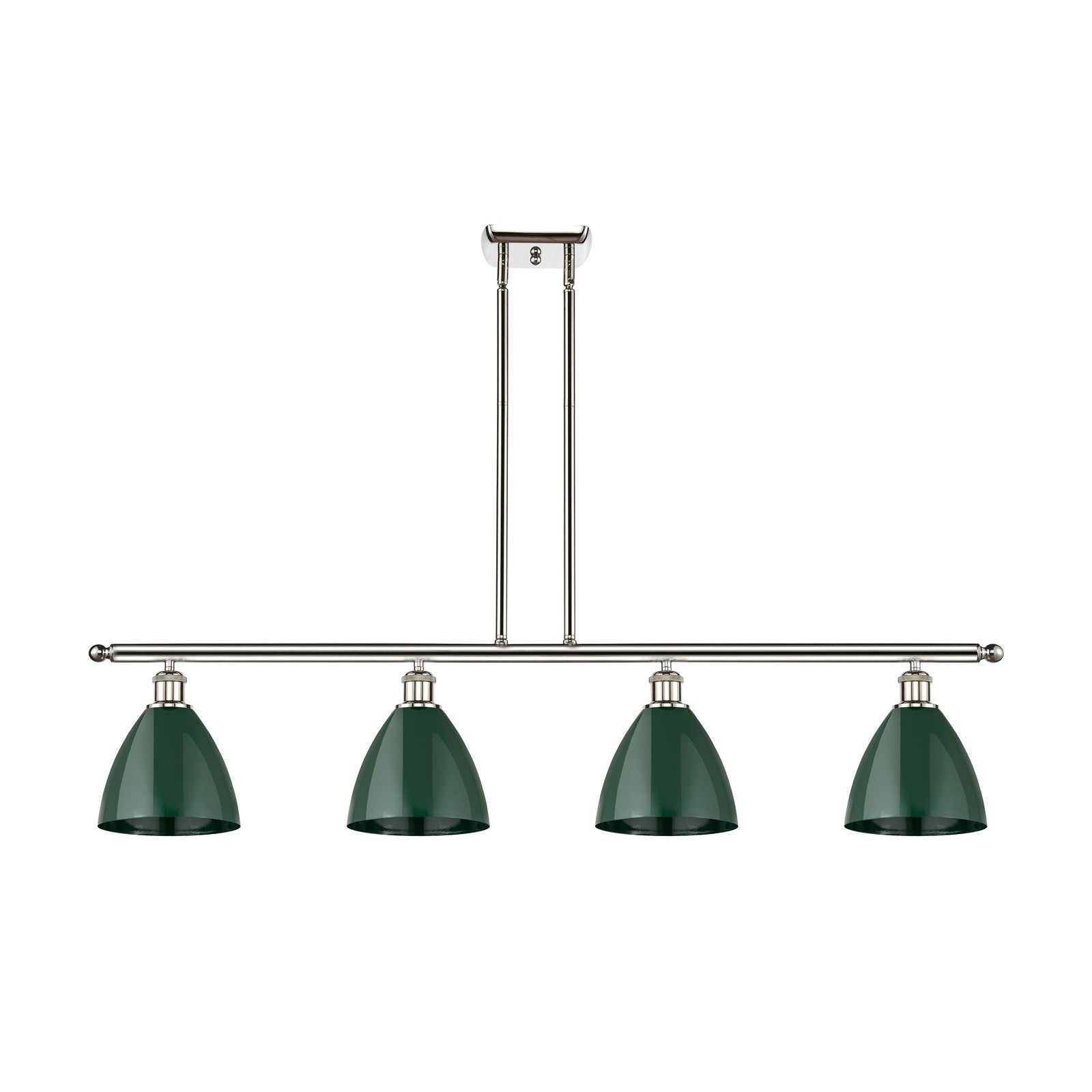 Innovations Plymouth 48in 4-Light Island Light | Industrial Farmhouse Polished Nickel and Matte Green Metal Shade | Model 516-4I-PN-MBD-75-GR-LED