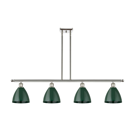 Innovations Plymouth 48in 4-Light Island Light | Industrial Farmhouse Polished Nickel and Matte Green Metal Shade | Model 516-4I-PN-MBD-75-GR-LED