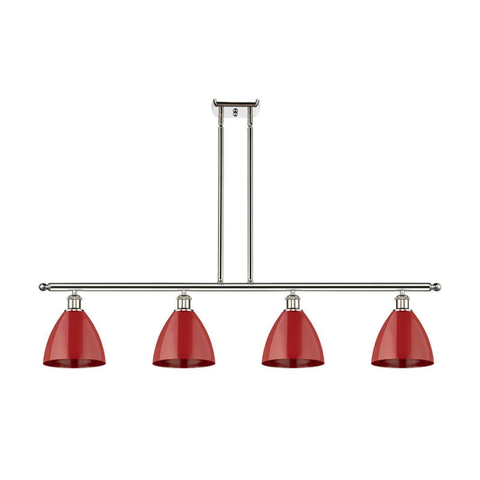 Innovations Plymouth 48in 4-Light Island Light | Industrial Farmhouse Polished Nickel and Matte Red Metal Shade | Kitchen | Model 516-4I-PN-MBD-75-RD
