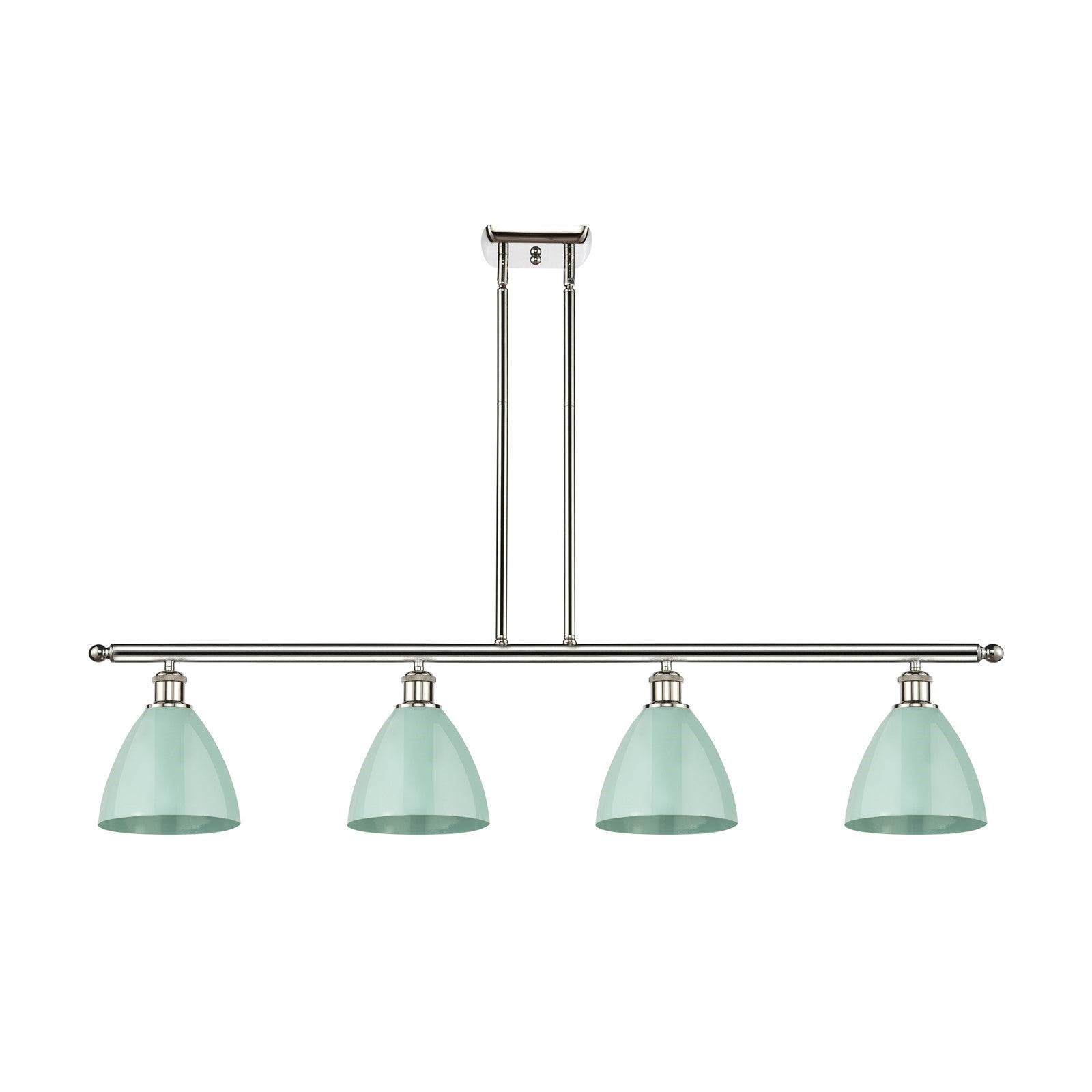 Innovations Plymouth 48in 4-Light Island Light | Industrial Farmhouse Polished Nickel and Matte Seafoam Metal Shade | Kitchen | Model 516-4I-PN-MBD-75-SF