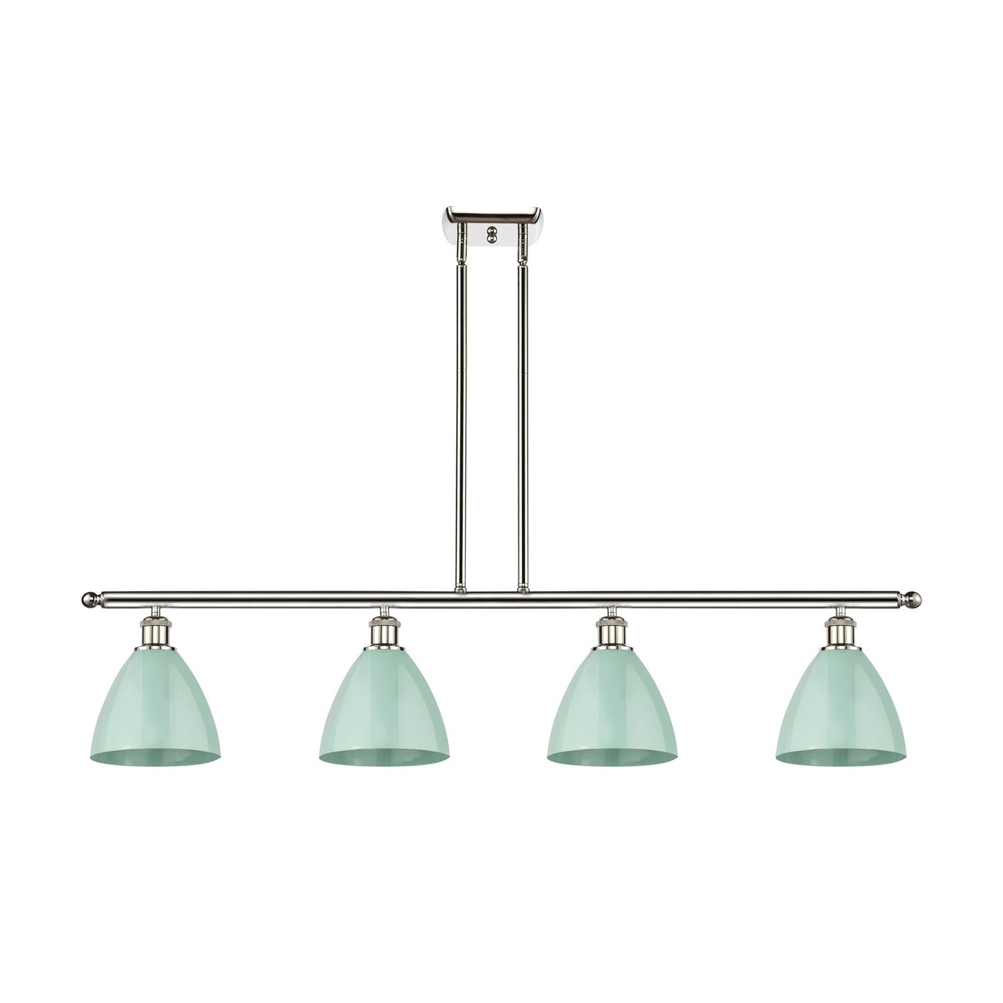 Innovations Plymouth 48in 4-Light Island Light | Industrial Farmhouse Polished Nickel and Matte Seafoam Metal Shade | Kitchen | Model 516-4I-PN-MBD-75-SF