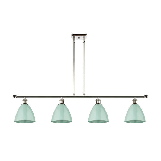 Innovations Plymouth 48in 4-Light Island Light | Industrial Farmhouse Polished Nickel and Seafoam Metal Shade | Kitchen | Model 516-4I-PN-MBD-75-SF-LED