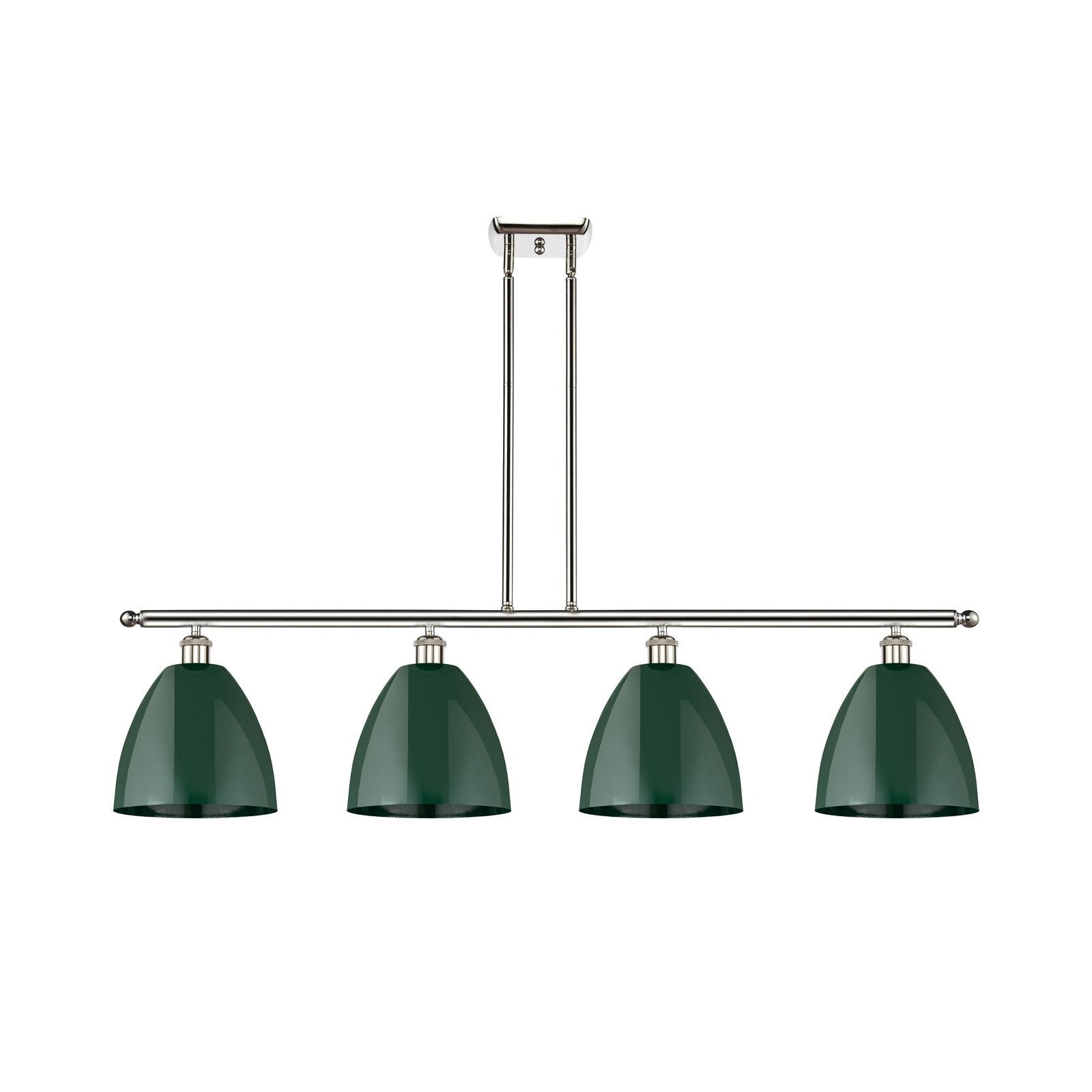 Innovations Plymouth 48in 4-Light Island Light | Industrial Farmhouse Polished Nickel and Matte Green Metal Shade | Kitchen | Model 516-4I-PN-MBD-9-GR