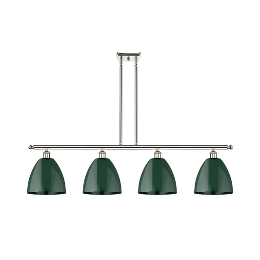 Innovations Plymouth 48in 4-Light Island Light | Industrial Farmhouse Polished Nickel and Matte Green Metal Shade | Kitchen | Model 516-4I-PN-MBD-9-GR-LED