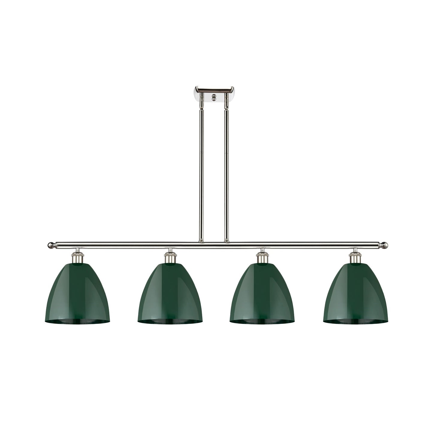 Innovations Plymouth 48in 4-Light Island Light | Industrial Farmhouse Polished Nickel and Matte Green Metal Shade | Kitchen | Model 516-4I-PN-MBD-9-GR-LED